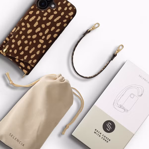 Selencia Nova Real Leather Backcover met Koord en Pashouder Apple iPhone 16 - Fawn Chic