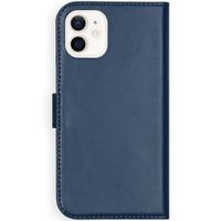 Selencia Echt Lederen Bookcase iPhone 12 Mini - Blauw