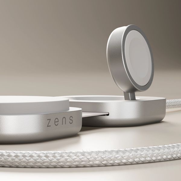 Zens Pro 3 USB-C Kabel met Draadloze Oplader voor telefoon / earbuds / Apple Watch - MagSafe en Qi2 - Wit
