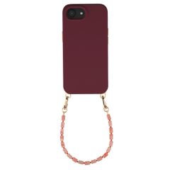 Selencia Rivièra MagSafe Backcover met afneembare haakjes voor de Apple iPhone 17e / 16e - Bold Burgundy + Sorbet Pop Polskoord - Pink