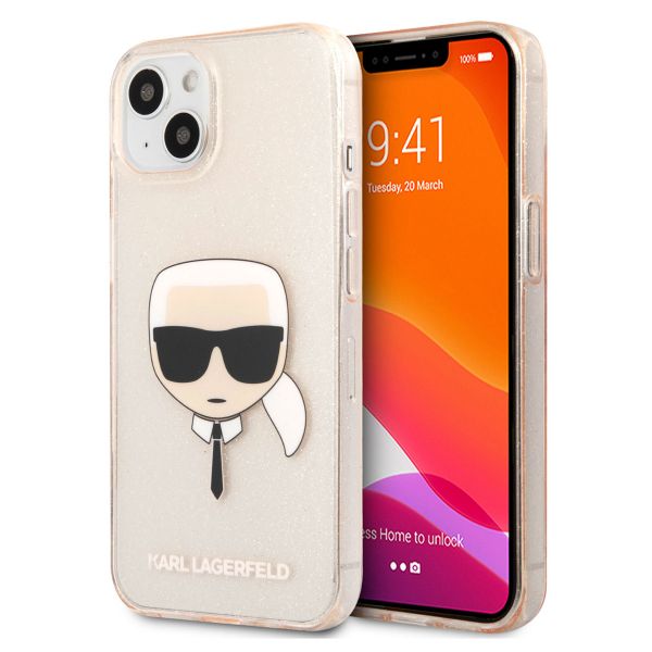 Karl Lagerfeld Karl's Head Silicone Backcover Glitter iPhone 13 Mini - Transparant Goud