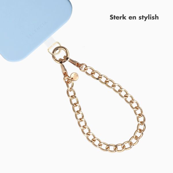 Selencia Rivièra MagSafe Backcover met afneembare haakjes voor de Apple iPhone 15 - Powder Blue + Bold Chain Polskoord - Gold