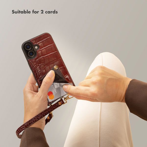 Selencia Nova Croco Phone Case with Cord and Card Holder Apple iPhone 17 Pro - Burgundy