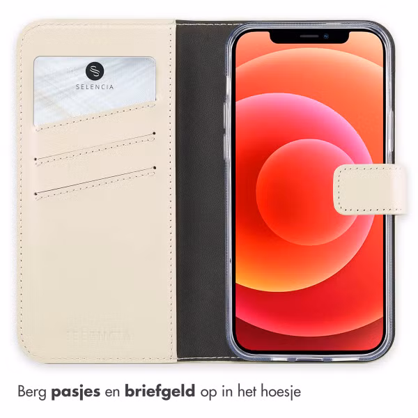 Selencia Echt Leren Bookcase Apple iPhone 12 (Pro) - Greige