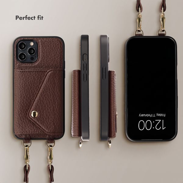 Selencia Sera Phone Case with Cord and Envelope Card Holder Apple iPhone 12 (Pro) - Chocolate Brown