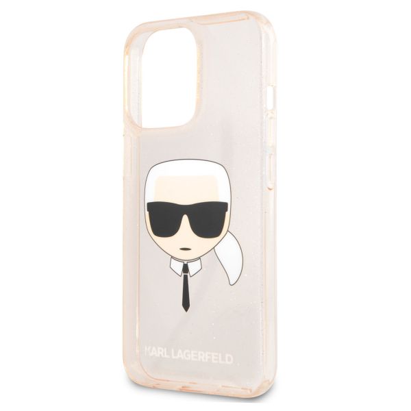 Karl Lagerfeld Karl's Head Silicone Backcover Glitter iPhone 13 Pro - Transparant Goud