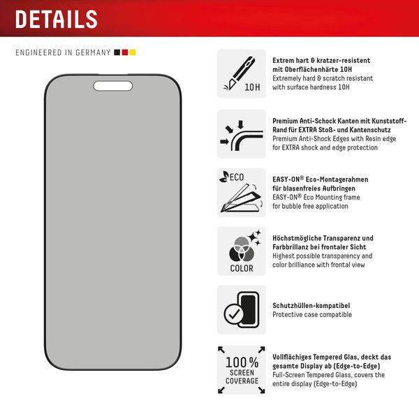 Displex Screenprotector Privacy Glass Full Cover Apple iPhone 16 Pro Max