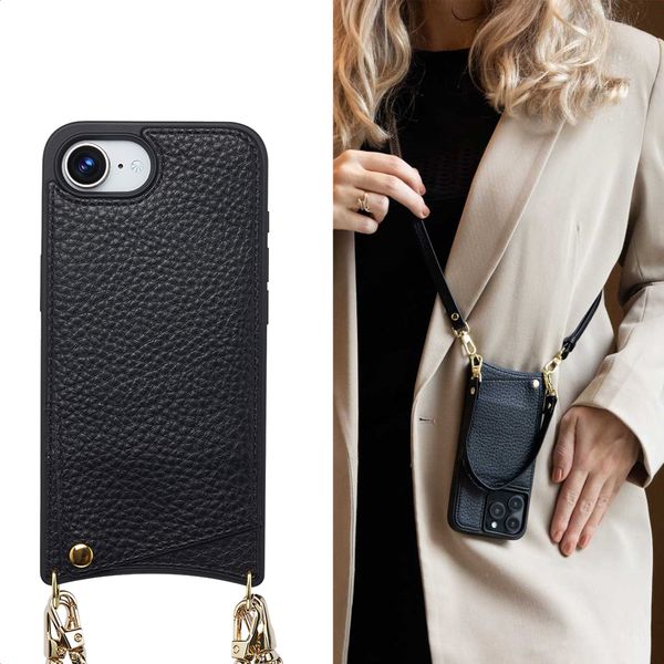 Selencia Nova Phone Case with Cord and Card Holder Apple iPhone 17e / 16e - Black