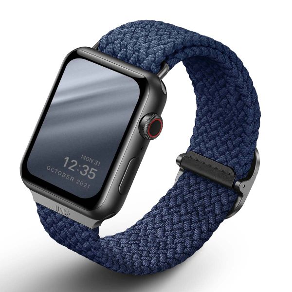 Uniq Aspen Braided bandje Apple Watch Series 1 t/m 9 / SE (38/40/41 mm) | Series 10 / 11 (42 mm) - Oxford Blue
