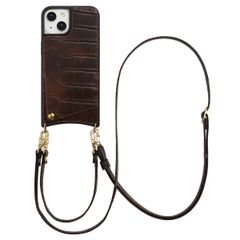 Selencia Nova Croco Telefoonhoes met Koord en Pashouder Apple iPhone 14 / 13 - Choco Brown