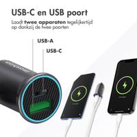 imoshion Mini autolader - 2 poorten - USB-A Quick Charge - USB-C Power Delivery - 60 Watt - Zwart