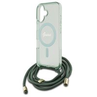 Guess MagSafe IML Backcover met crossbody cord iPhone 16 - Groen