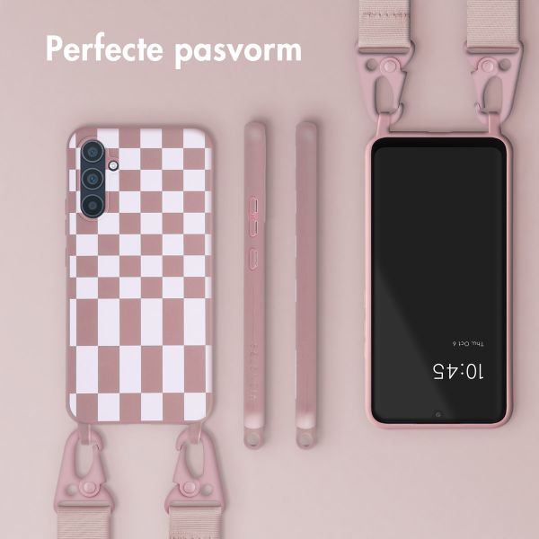 Selencia Siliconen design hoesje met afneembaar koord Samsung Galaxy A34 (5G) - Irregular Check Sand Pink