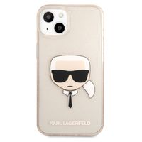 Karl Lagerfeld Karl's Head Silicone Backcover Glitter iPhone 13 Mini - Transparant Goud