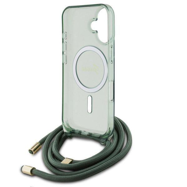 Guess MagSafe IML Backcover met crossbody cord iPhone 16 - Groen