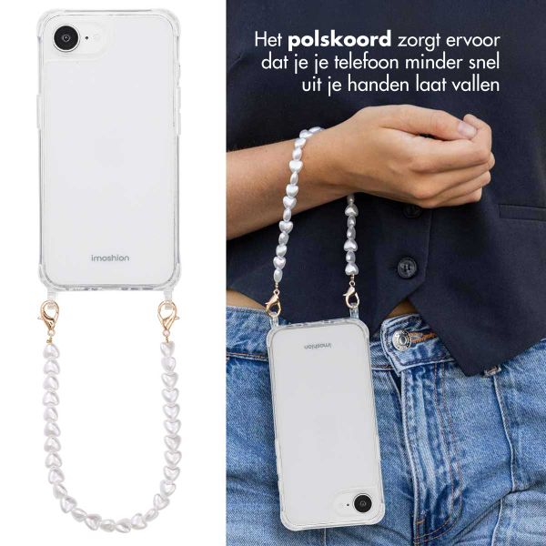 imoshion Backcover met koord + armband Apple iPhone 16e - Parels Hartjes