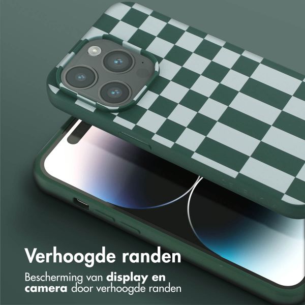Selencia Siliconen design hoesje met afneembaar koord Apple iPhone 14 Pro - Irregular Check Green