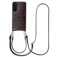 Selencia Nova Croco Telefoonhoes met Koord en Pashouder Samsung Galaxy A37 (5G) - Choco Brown