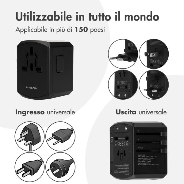 imoshion Universele wereldstekker - 3x USB-C & USB-A - Zwart