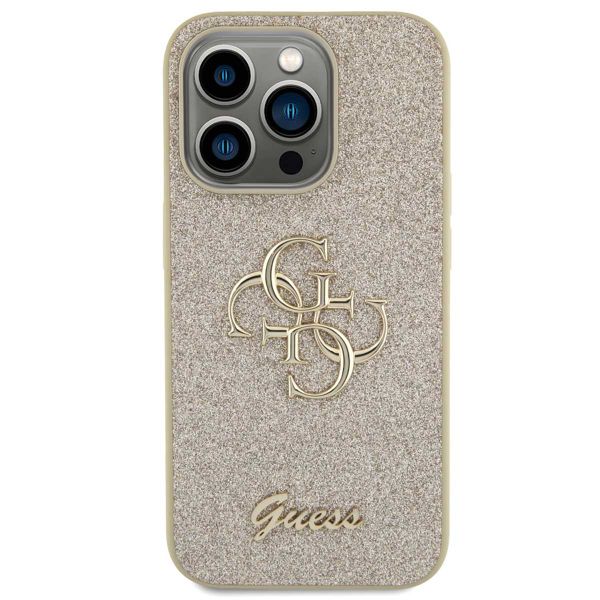 Guess 4G Metal Logo Glitter Backcover Apple iPhone 15 Pro - Goud