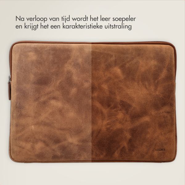 Accezz Leather Laptop hoes met rits 15-16 inch - Laptopsleeve - Cognac