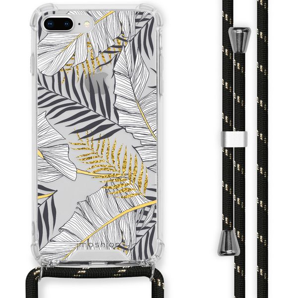 imoshion Design hoesje met koord iPhone 8 Plus / 7 Plus - Bladeren - Zwart / Goud