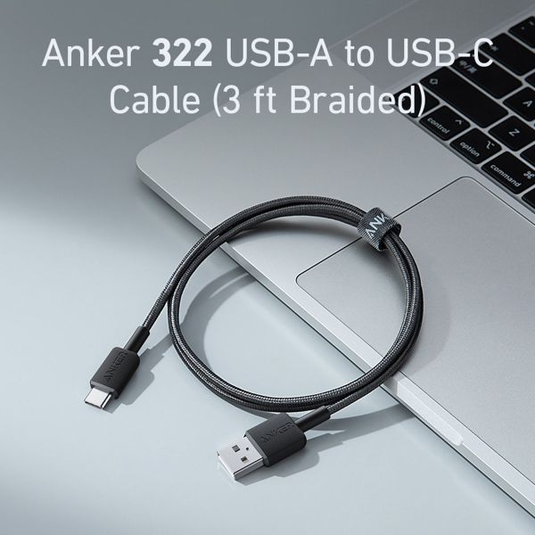 Anker 322 USB-A naar USB-C kabel - Gevlochten nylon - 1,8 meter - Zwart