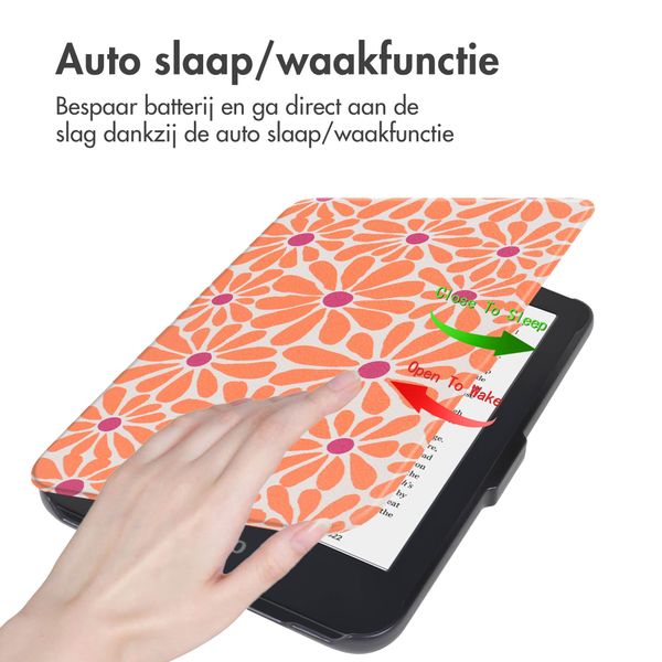 imoshion Design Slim Hard Case Bookcase Kobo Clara 2E / Tolino Shine 4 - Orange Flowers Connect