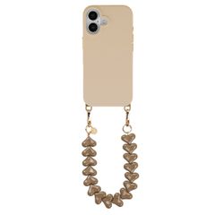 Selencia Rivièra MagSafe Backcover met afneembare haakjes voor de Apple iPhone 16 - Milky Latte + Lova Polskoord - Mocha Brown