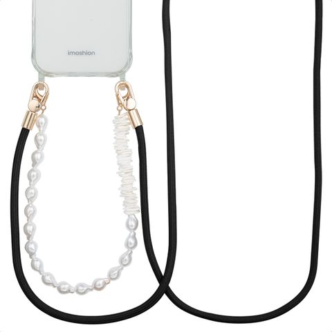 Selencia Telefoonkoorden Set met Parels en Schelpen - Midnight Black