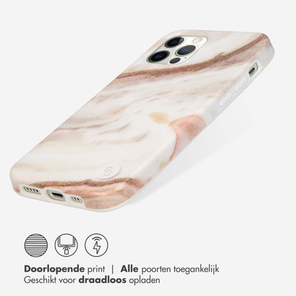 Selencia Aurora Fashion Backcover iPhone 12 (Pro) - Duurzaam hoesje - 100% gerecycled - Wit Marmer