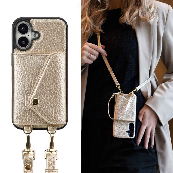Selencia Sera Phone Case with Cord and Envelope Card Holder Apple iPhone 16 - Champagne