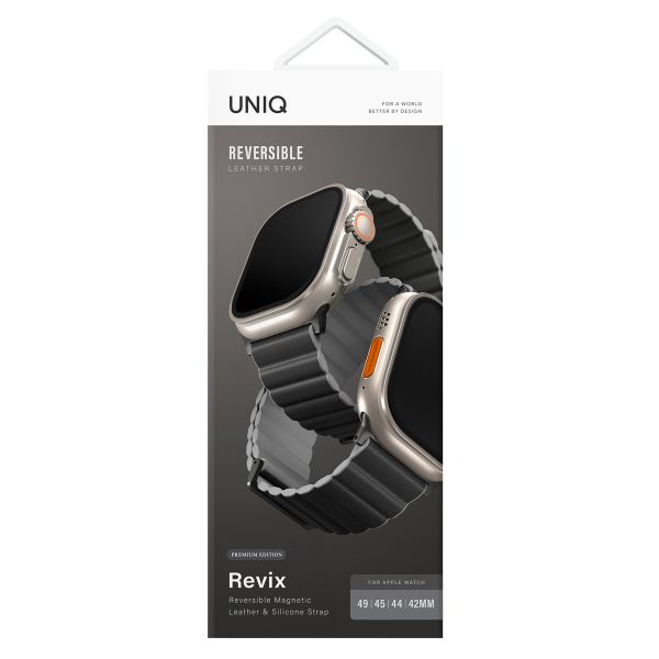 Uniq Revix Premium Edition dubbelzijdig bandje Apple Watch Series 1 t/m 11 / SE / Ultra (44/45/46/49 mm) - Charcoal / Ash Grey