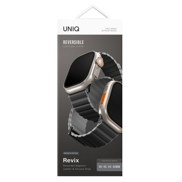 Uniq Revix Premium Edition dubbelzijdig bandje Apple Watch Series 1 t/m 10 / SE / Ultra (2) (44/45/46/49 mm) - Charcoal/Ash Grey