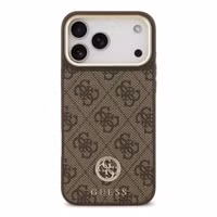 Guess Classic Strass Logo Leather Backcover met MagSafe Apple iPhone 17 Pro Max - Bruin