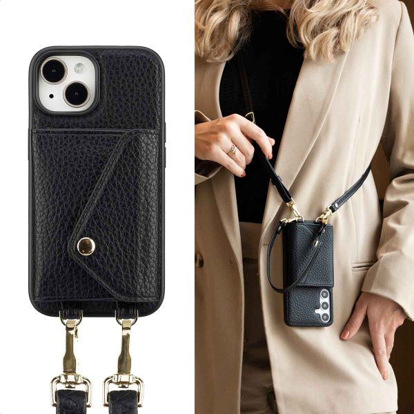 Selencia Sera Phone Case with Cord and Envelope Card Holder Apple iPhone 15 - Black