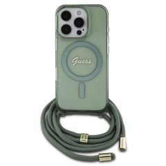 Guess MagSafe IML Backcover met crossbody cord Apple iPhone 16 Pro - Groen