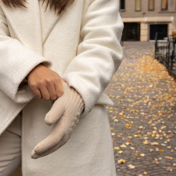 Selencia Wol Look Touchscreen Handschoenen - Vrouwen - Maat M - Beige