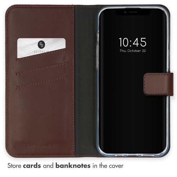 Selencia Genuine Leather Book Case Apple iPhone 15 - Brown