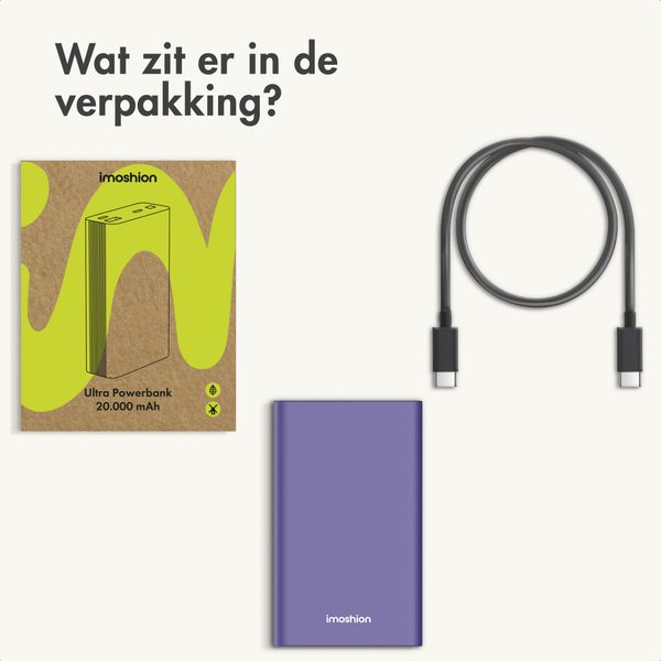 imoshion Ultra Series Aluminium Powerbank 20.000 mAh - Quick Charge en Power Delivery - Tropical Violet