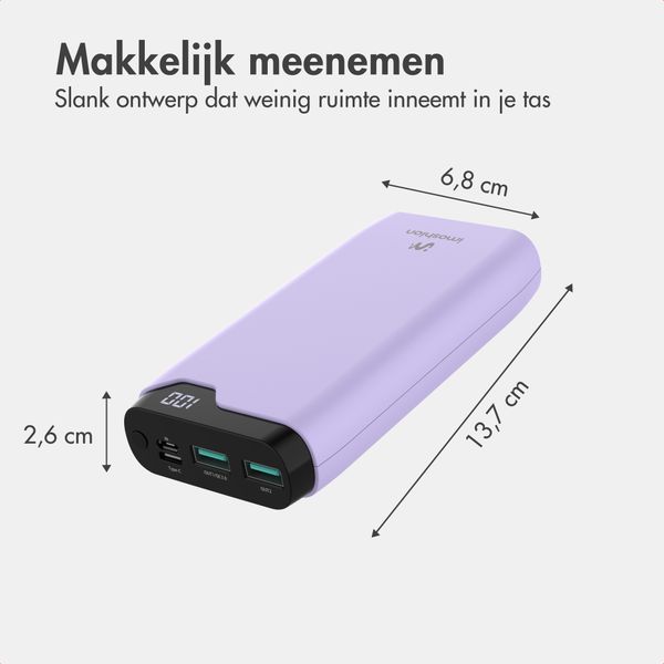 imoshion Powerbank 20.000 mAh - 22,5W Snellader - USB-C / USB-A - Lila