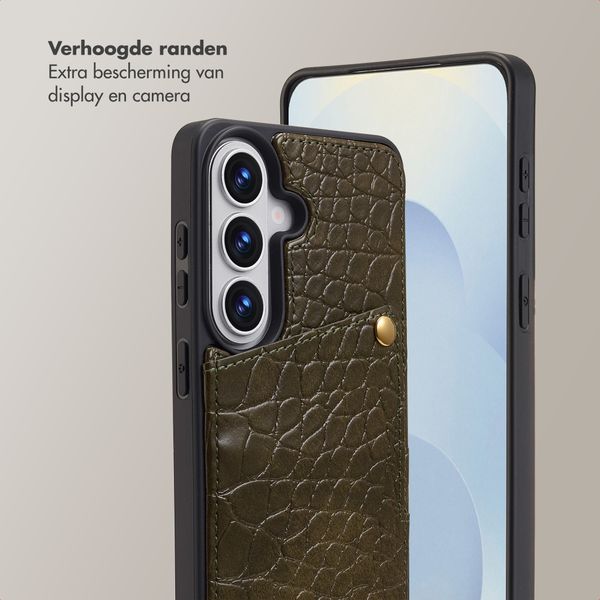 Selencia Nova Croco Telefoonhoes met Koord en Pashouder Samsung Galaxy S26 - Dark Olive