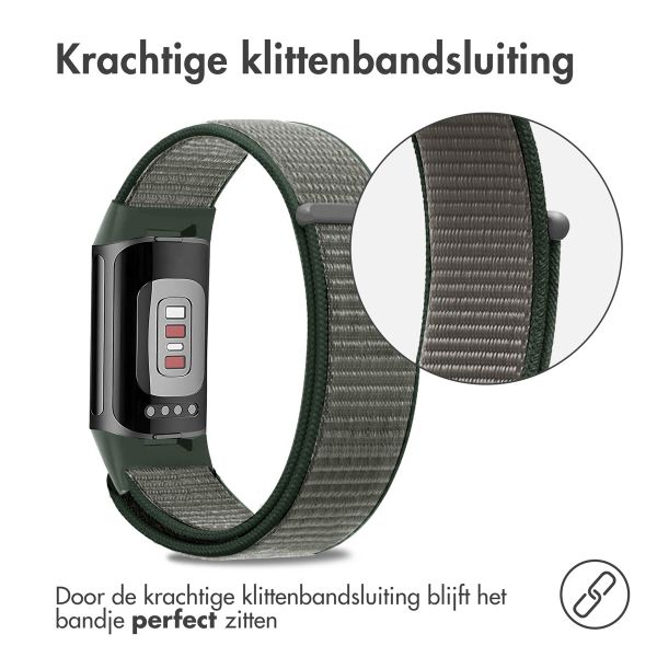 imoshion Nylon bandje Fitbit Charge 5 - Maat L - Donkergrijs