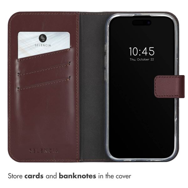 Selencia Genuine Leather Book Case Apple iPhone 16 Pro - Brown