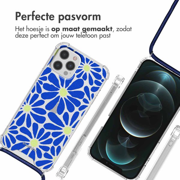 imoshion Design hoesje met koord iPhone 12 (Pro) - Cobalt Blue Flowers Connect