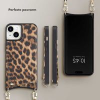 Selencia Nova Backcover met koord en pashouder iPhone 15 - Leopard