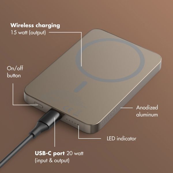 Selencia Vivid Powerbank 5,000 mAh - Wireless Powerbank - MagSafe and Qi - Desert Gold / Wild Leo