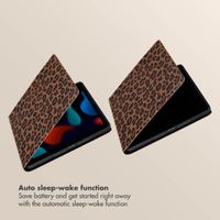 Selencia Sabi Bookcase with Leopard Print Apple iPad 9 (2021) 10.2 inch / iPad 8 (2020) 10.2 inch / iPad 7 (2019) 10.2 inch - Mocha Brown