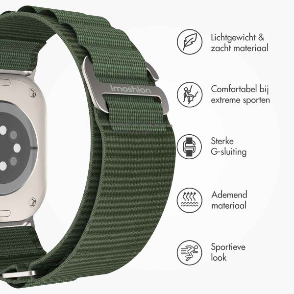 imoshion Nylon Alpine bandje Apple Watch Series 1 t/m 9 / SE (38/40/41 mm) | Series 10 / 11 (42 mm) - Groen
