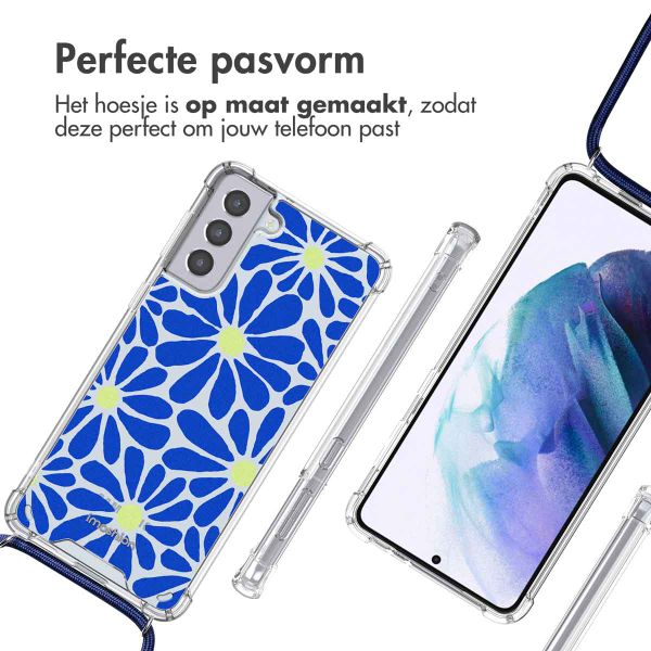 imoshion Design hoesje met koord Samsung Galaxy S21 - Cobalt Blue Flowers Connect